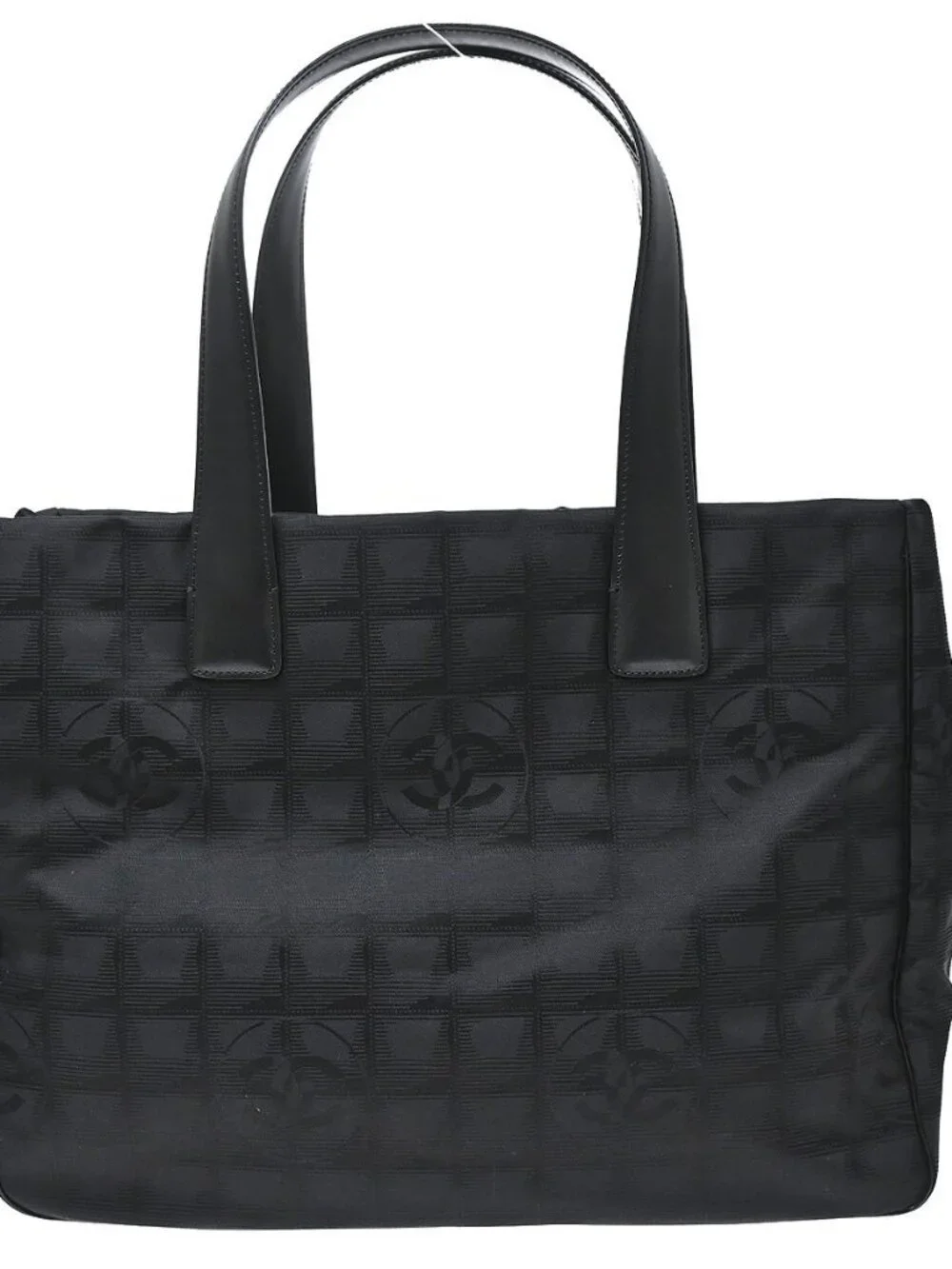 Best07 Chanel Black Jacquard Nylon Travel Line Tote Handbag KQ01610